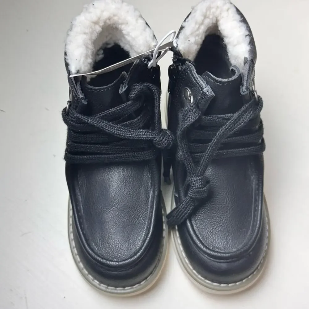 Old Navy Boy's Chukka High Top Fur Side Zipper Black Jack Fur Ankle Boots  Sz 10